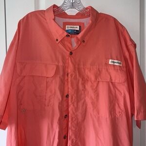 Magellan Fish Gear Shirt 2XL Coral Fishing Vented Button Up Short Sleeve